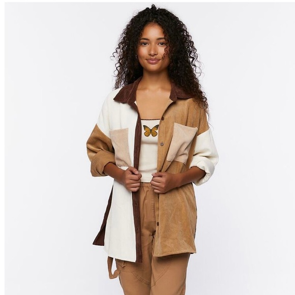 Colorblock Corduroy Shacket - Picture 1 of 7
